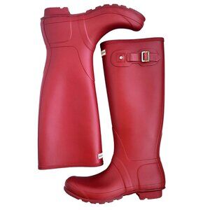Hunter Original Tall Rain Boots Womens Size 10 Red Rubber 17" Outdoor Buckle